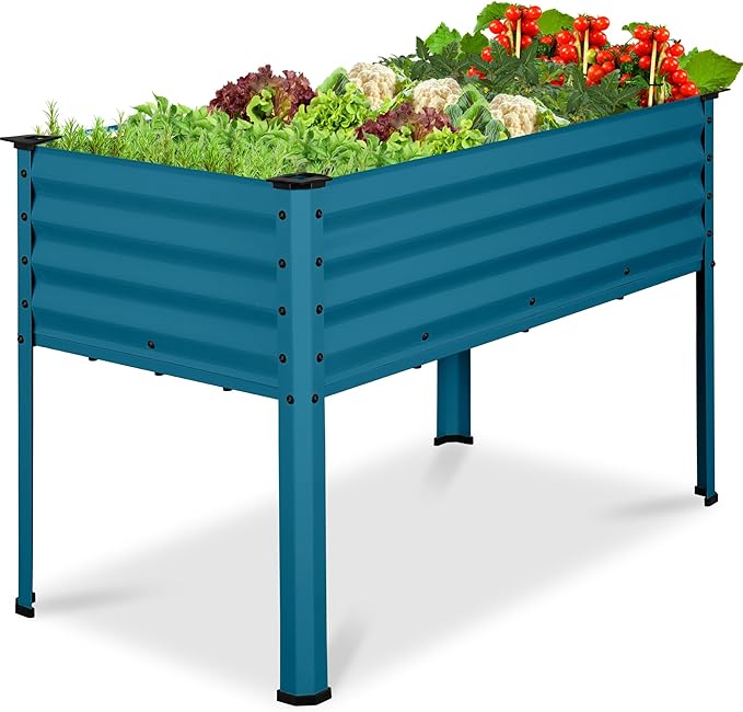 Best Choice Products 48x24x30in Galvanized Raised Garden Bed, Metal Elevated Planter Box, Vegetable Garden for Backyard, Patio, Balcony - Peacock Blue