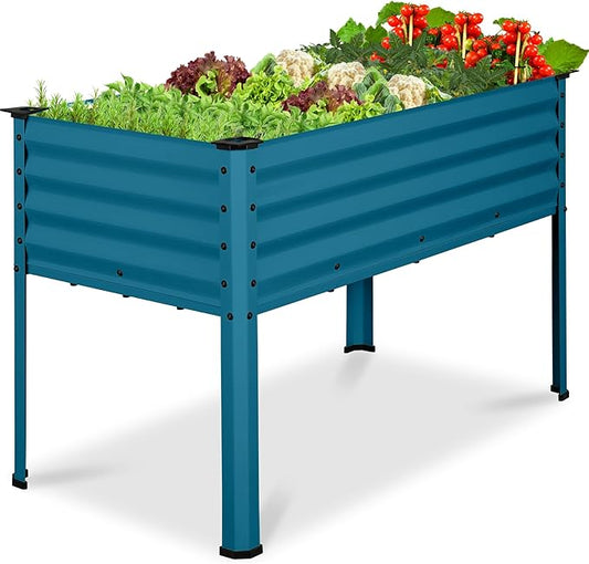 Best Choice Products 48x24x30in Galvanized Raised Garden Bed, Metal Elevated Planter Box, Vegetable Garden for Backyard, Patio, Balcony - Peacock Blue
