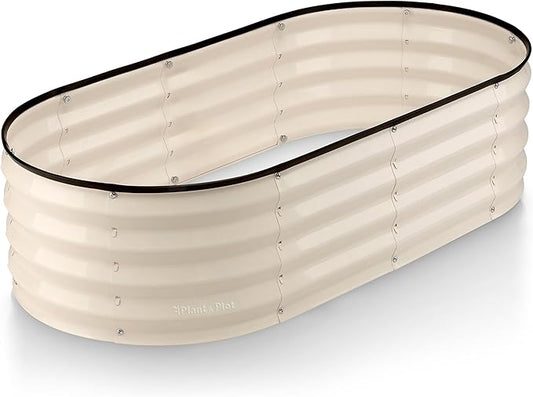 Plant & Plot Galvanized Raised Garden Beds Outdoor // 4×2×1 ft Planter Raised Beds for Gardening, Vegetables, Flowers // Large Metal Garden Box (White) // Patented Tool-Free Design