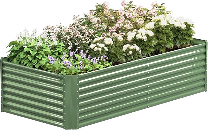 FRIZIONE 8FT(L)×4FT(W)×2FT(H) Raised Garden Bed Outdoor for Flower, Garden Planter Box for Vegetable, Raised Garden Beds for Herb, Succulent, Light Green