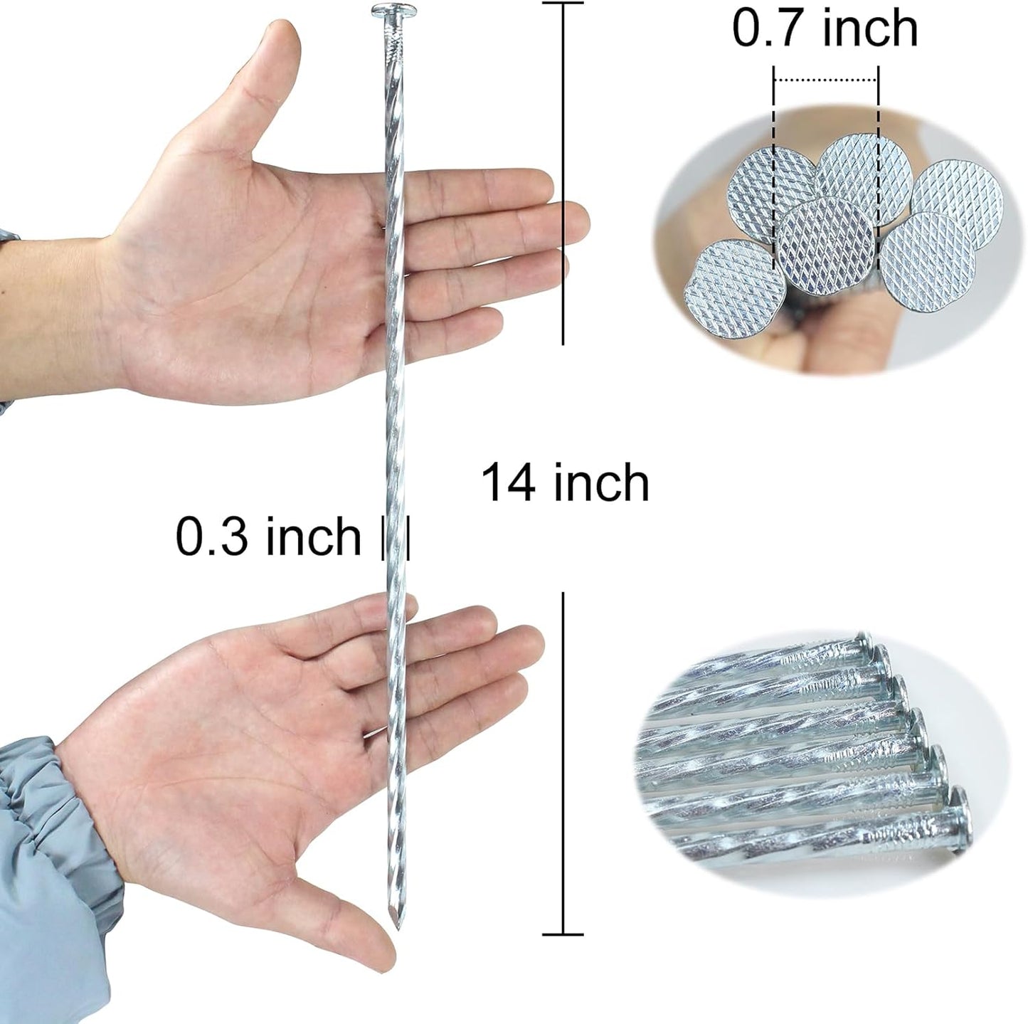 14 Inch Heavy Duty Spiral Landscape Spikes Solid Galvanized Metal Garden Stakes for Speed Bump, Wheel Stop, Paver Edging, Floor Covering, Weed Barriers, Tent, Garden Plants (50)