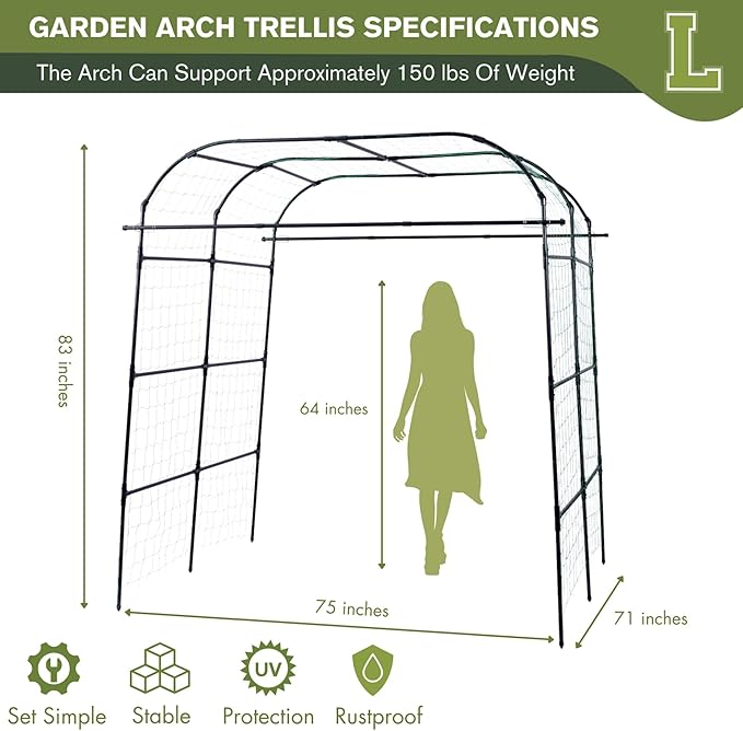 Wide Arch Trellis 7FT Extra Tall Garden Trellis Arch – Sturdy Plastic Coated Steel Metal Arch for Garden Climbing Plants & Vegetables, Weather-Resistant Outdoor Cucumber Trellis Arch