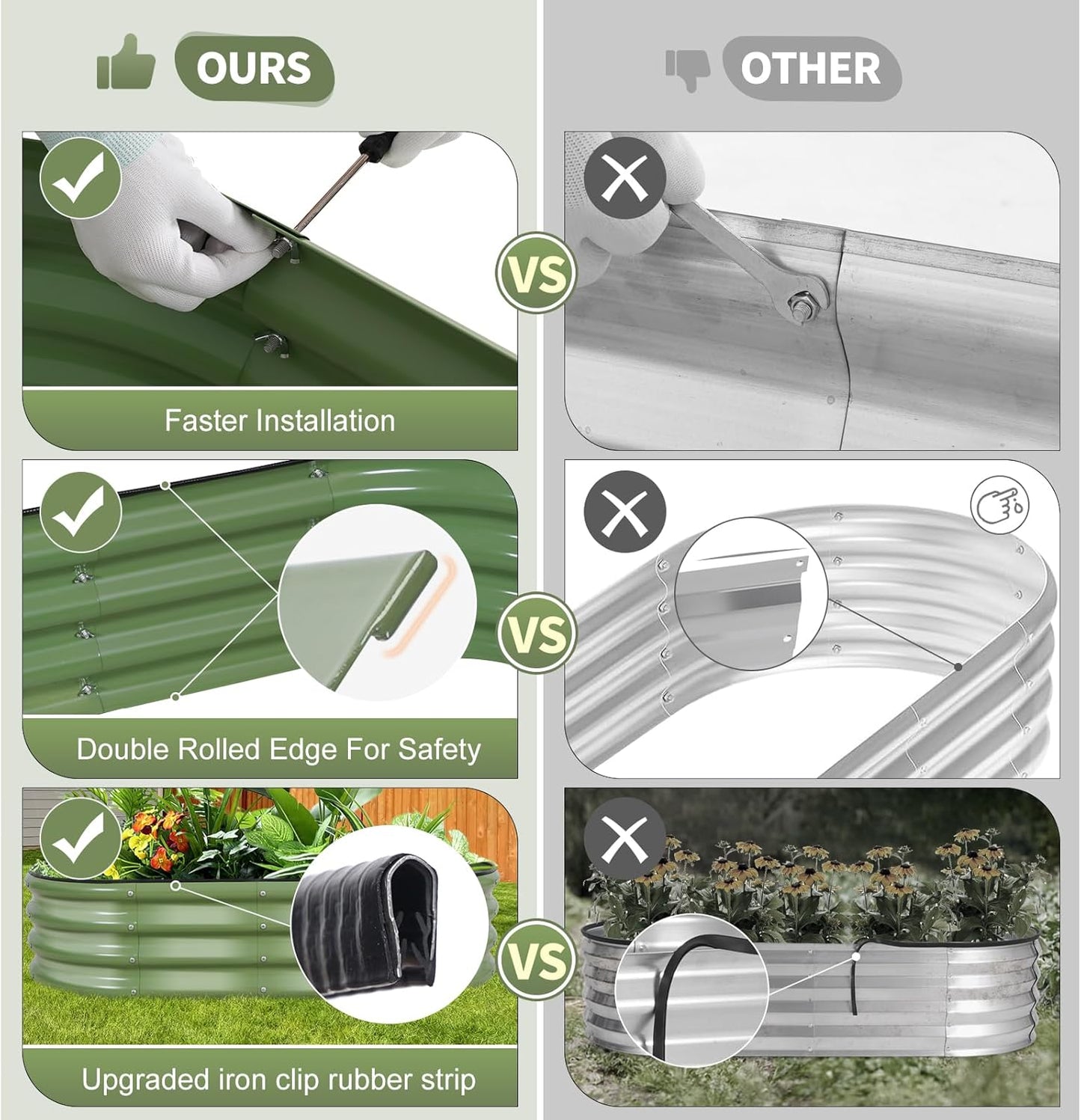 Galvanized Raised Garden Bed Outdoor- Raised Beds for Gardening| Metal Planter Box, Steel Raised Garden Bed Kit with Safety Edging and Gloves for Vegetables, Flower, Herbs (4x2x1FT, Green)