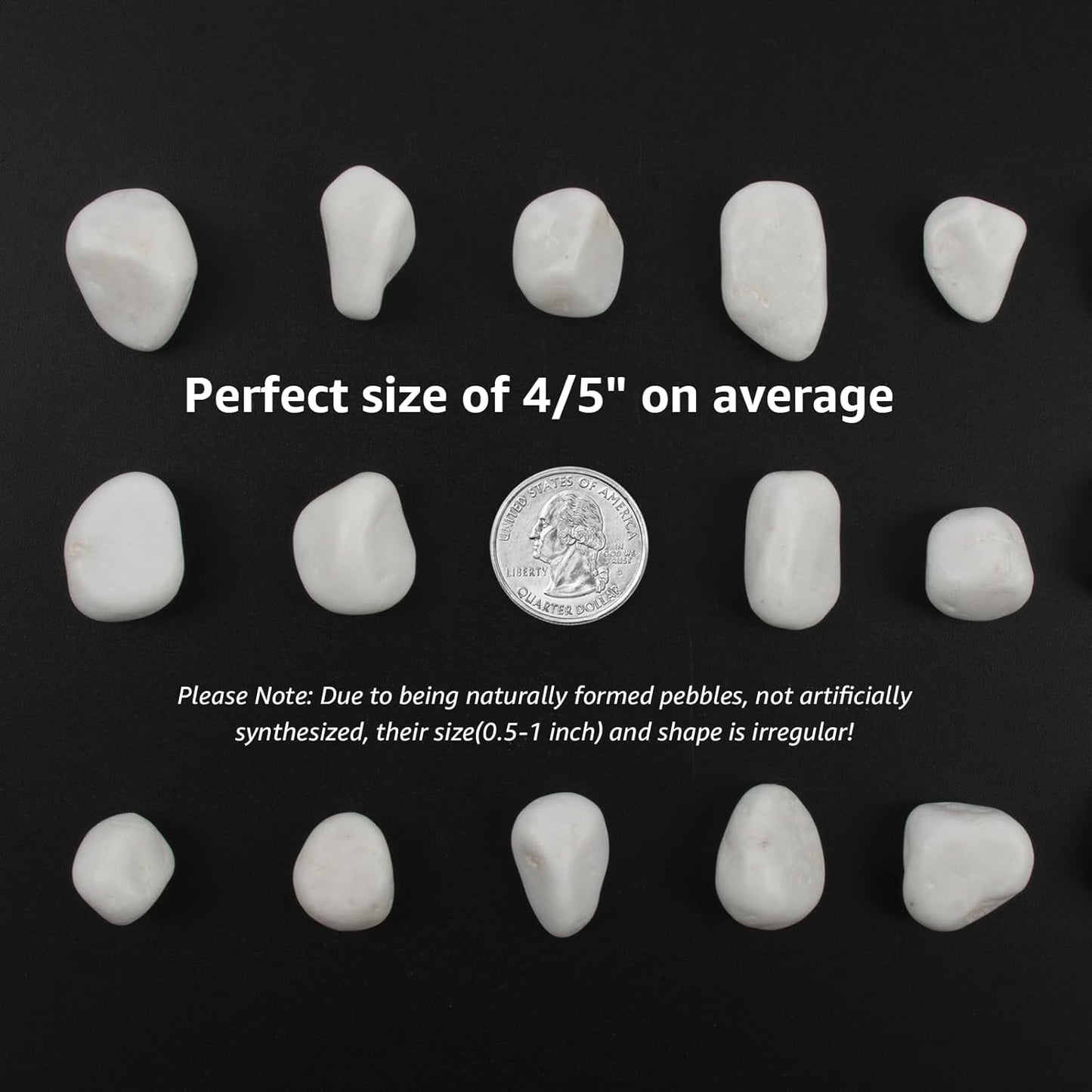 10 lbs White Polished Decorative Stones, 0.5-1 Inch Landscape Rocks for Indoor Plants, Garden, Outdoor Pathways, Vase Fillers, Pots, Glass Containers, and Craft Pro (Pure White, Weight: 10 LB)