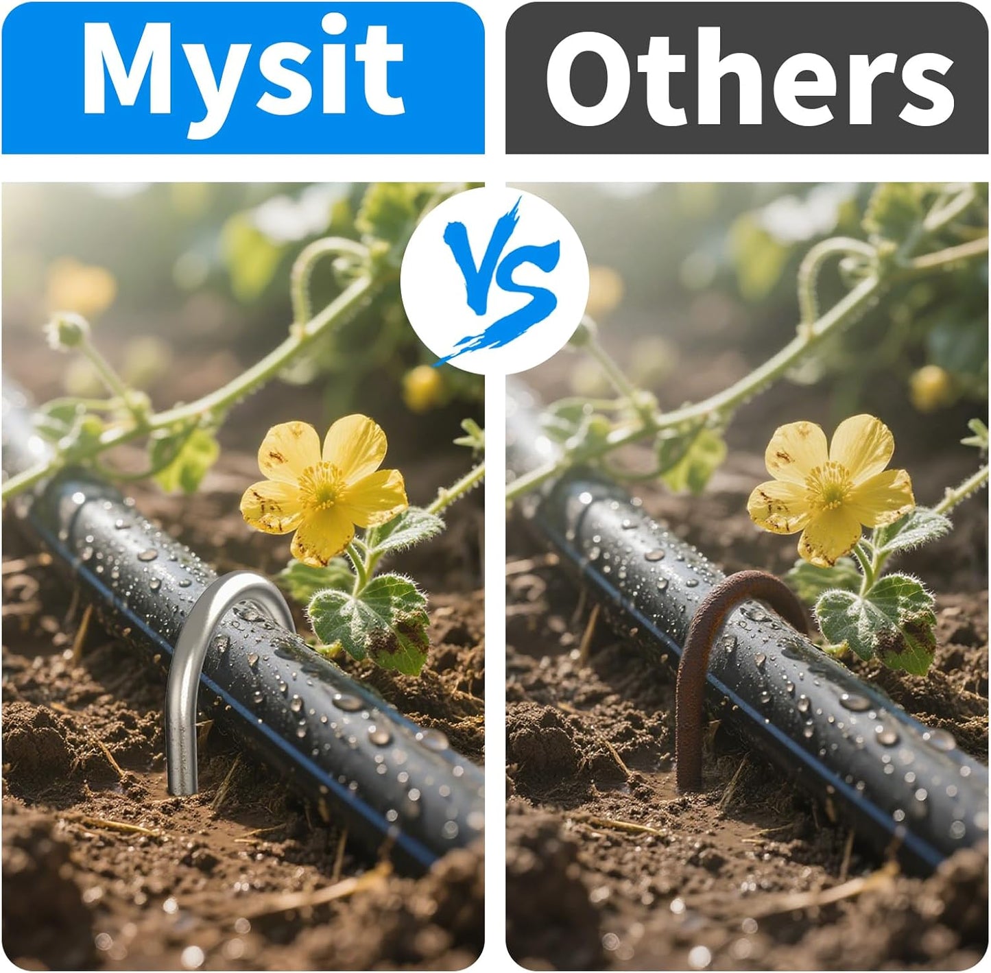 MySit 12 Pack 12 Inch Garden Stakes Heavy Duty 11 Gauge Galvanized Yard Staples U Pegs Fences Drip Irrigation Securing Stakes Loop Stake for Anchoring Lawn Drippers Soaker Hose