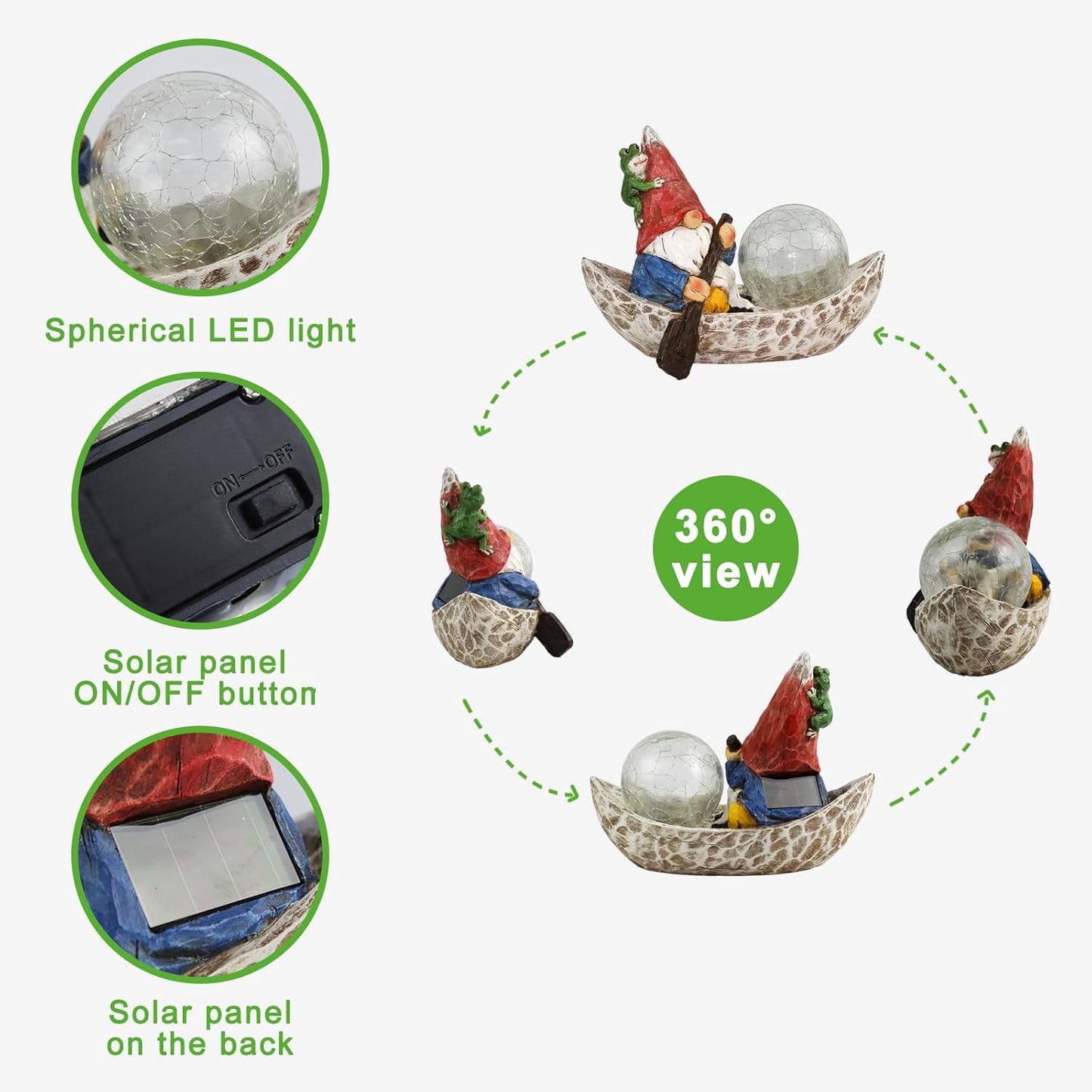 Garden Gnome Statue,Solar Gnomes Figurine,Outdoor Gnome Decor,Gnomes Decorations for Yard with Solar Light,Gnome Sculptures for Patio Lawn Ornaments