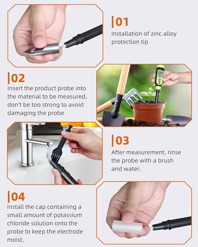 Soil pH Meter, Tadeto Digital Soil Tester with Sensitive Probe and LCD, Zinc Alloy Protective Tip Soil pH Test Kit for Garden, Gardening, Lawns, Plant, Water and Food (Includes Battery x2)