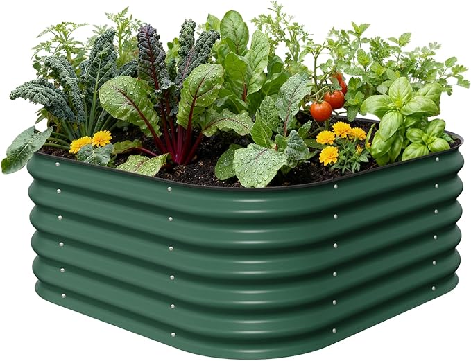Vego garden Raised Garden Bed Kit, 17" Tall 4 in 1 Modular Metal Raised Garden Beds Kit, Metal Planter Box for Vegetables, Flowers, Herbs, British Green