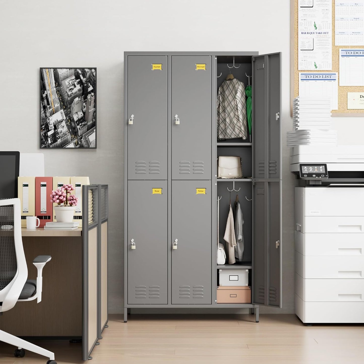 6 Doors Metal Storage Lockers for Employees with 18 Hooks,72" H Employee Lockers with Business Card Holder for Offices School Gyms Home,Assembly Required,Dark Gray