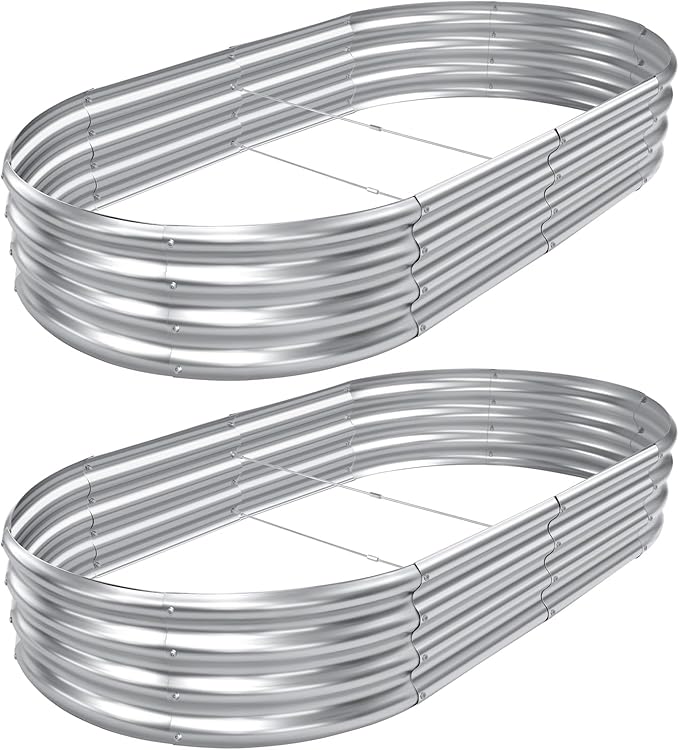 AHEONLAR 2pack 8×4×1ft Raised Garden Bed，Outdoor Galvanized Planter Boxes, Oval Large Metal Raised Garden Beds for Vegetables