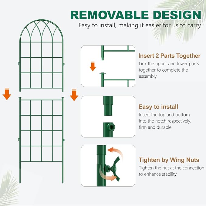 4 Pack Metal Garden Trellis for Climbing Plants, Green Metal Garden Trellis for Vines Plant Rose Vegetable Support,Large Decorative Outdoor Trellis