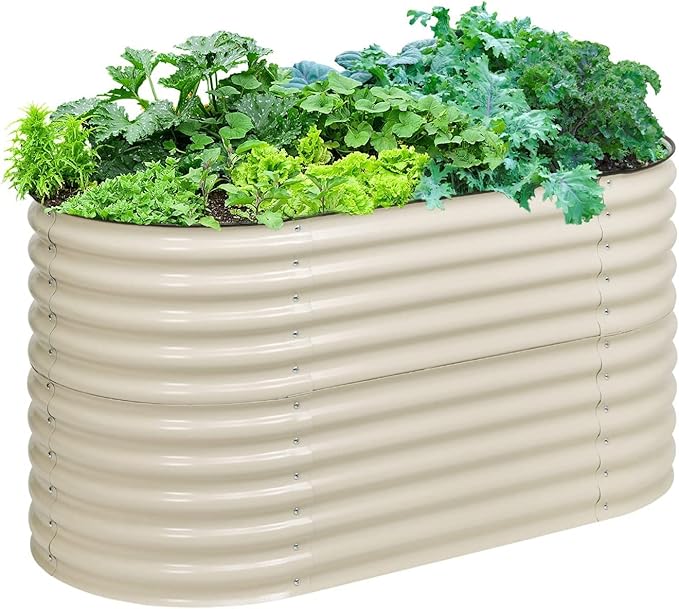 Aoodor 2-in-1 Modular Aluzinc Metal Raised Garden Bed, 63" L x 32" W x 32" H, Outdoor Planter Box for Vegetables, Flowers, and Herbs, Beige