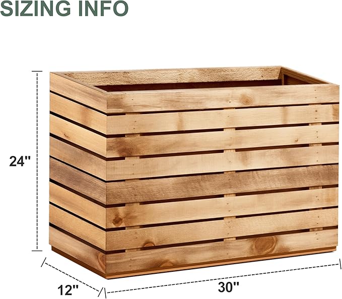 Metal Rectangular Planter Box with Drainage Holes, Tall & Large Rectangle Planter for Outdoor Plants, Flowers, Trees (30" L x 12" W x 24" H, Walnut Wood Grain)