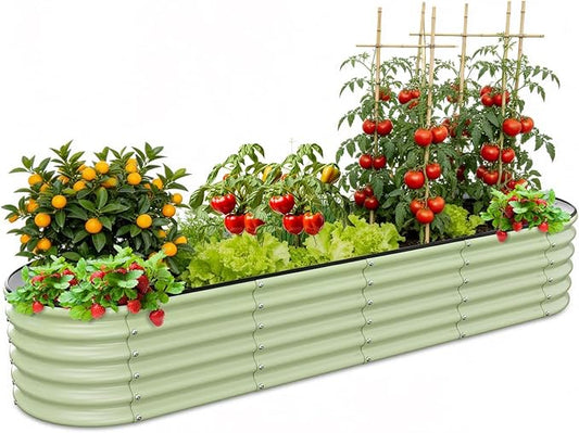Gruper Galvanized Raised Garden Bed, 8×2×1.4 ft Tall Oval Large Metal Planter Raised Garden Boxes Outdoor for Vegetable Fruits Flower Herb, Anti-Rust and Sturdy & Easy-Setup