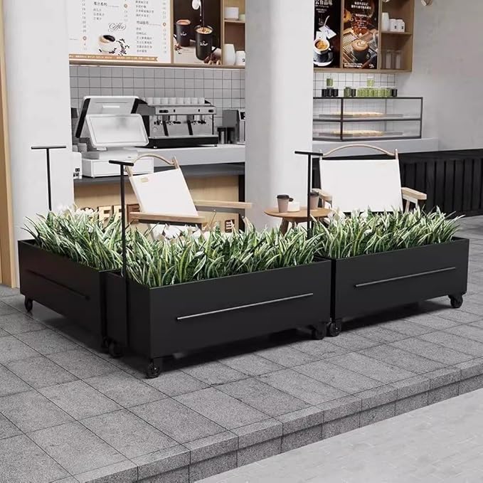 Etlegor Raised Garden Bed Outdoor with Wheels, Metal Planter Box Used Outside Coffee and Milk Tea Shops Enhance The Store Image(Black,120x40x40cm)
