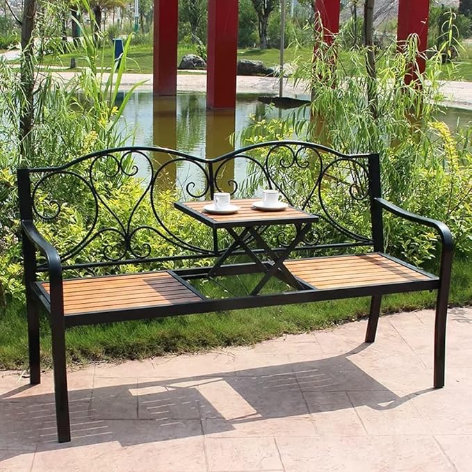 Benches Garden Nordic Courtyard Balcony Leisure Bench Iron Plastic Wood Bench Double Small Tea Table Sofa Chair Outdoor Garden Park Chair Park Benches for Outside