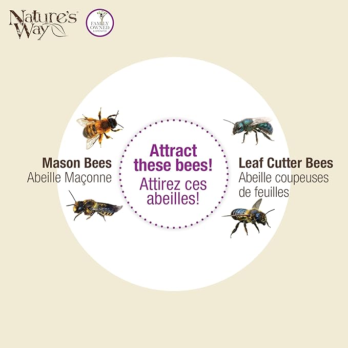 Nature's Way Wooden Bee House for Outdoor Décor, Beneficial Insects and Pollinators, Mason Bee, Leafcutter Bee, White