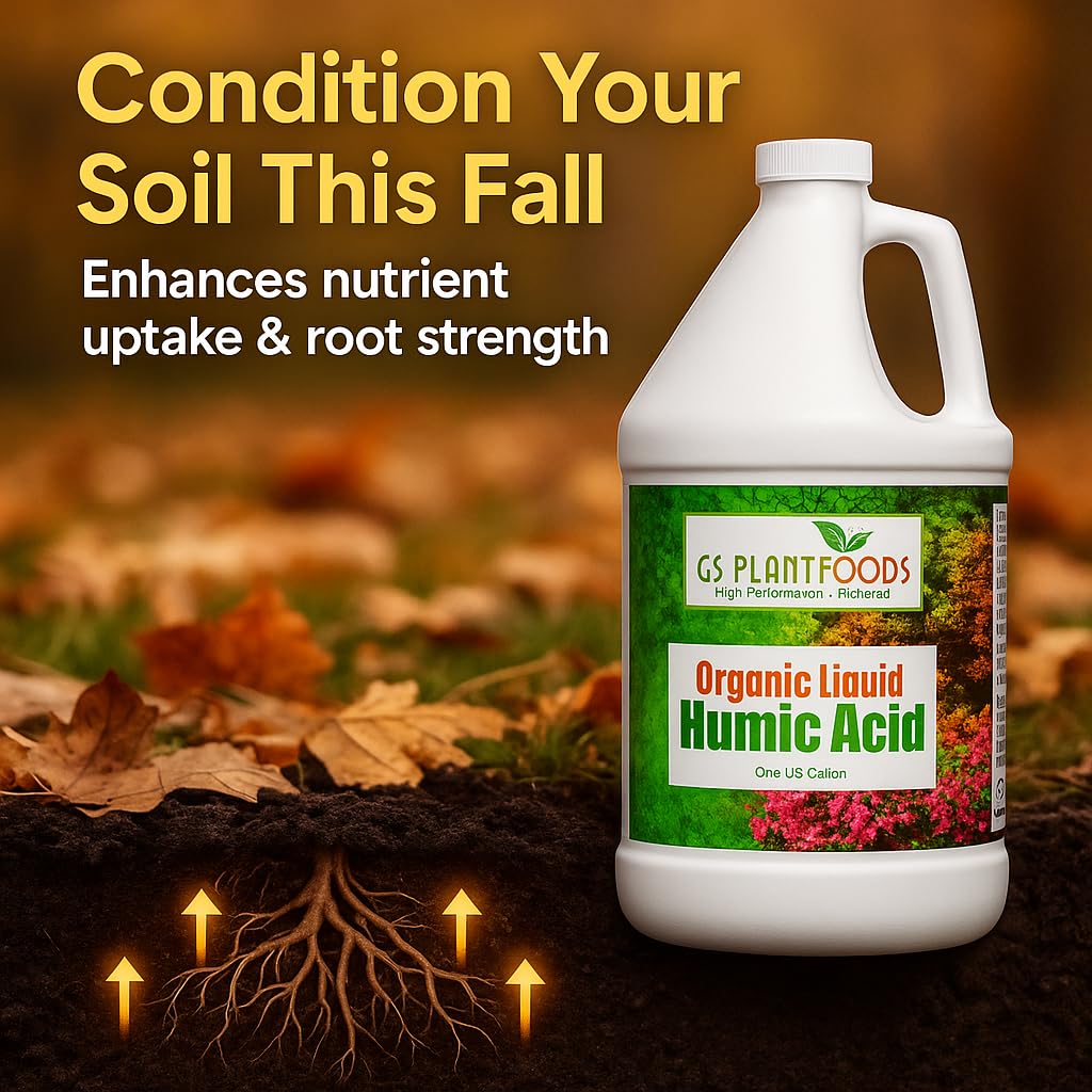 GS Plant Foods Organic Liquid Humic Acid with Fulvic - Concentrate Fertilizer for Enhanced Nutrient Uptake and Soil Conditioning - 1 Gallon