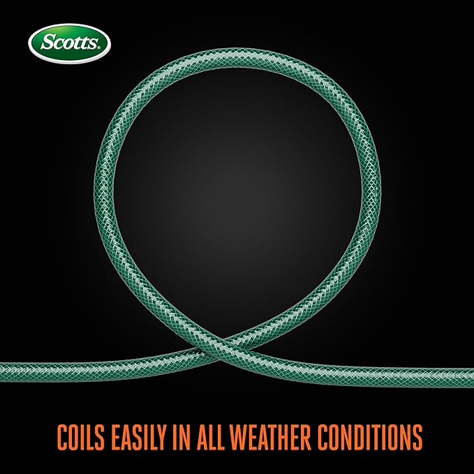 Scotts 75 ft. Garden Hose – 5/8 in. Diameter, 4-Ply Construction, 300 PSI, High-Pressure, Easy-to-Coil Water Hose with Crush-Resistant Couplings, Easy to Connect for Lawn and Garden Use
