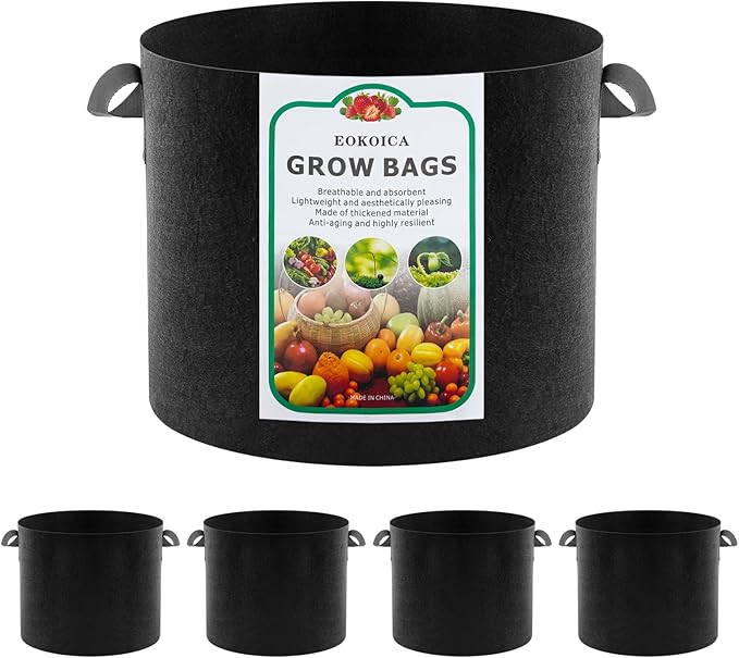 5-Pack 5 Gallon Grow Bags, Thickened Aeration Fabric Pots with Handles, Heavy Duty Plant Bags for Vegetables, Tomatoes, Potatoes, Fruits & Flowers, Reusable Garden Pots for Plants