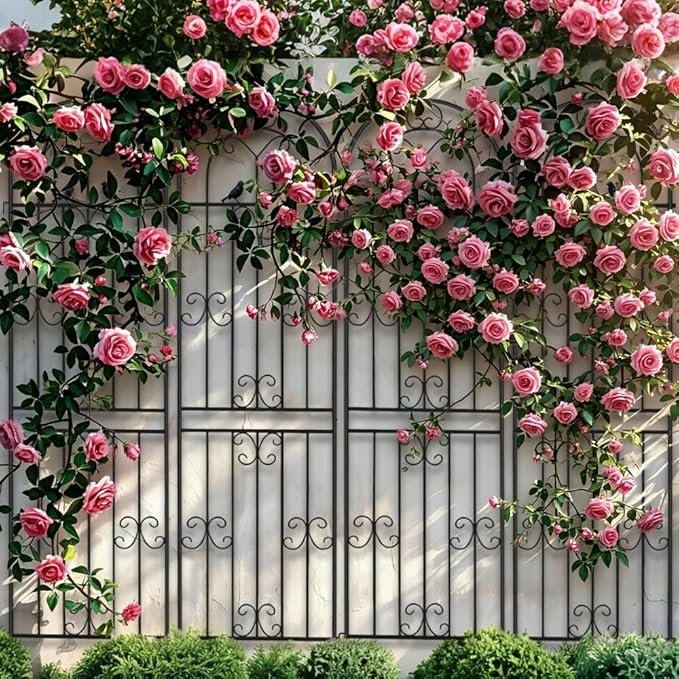 Metal Garden Trellis, 86.7" H x 19.7" W Black Coated Wire Lattice Panel, Sturdy Plant Support for Climbing Roses Vines Cucumbers Vegetables Outdoor Patio Yard (4 Packs)