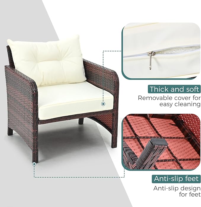 Pamapic 5 Pieces Patio Furniture Set, Rattan Balcony Furniture with Ottomans, PE Wicker Outdoor Patio Chairs Set with Coffee Table for Poolside, Porch, Lawn, Garden, Balcony(Beige)