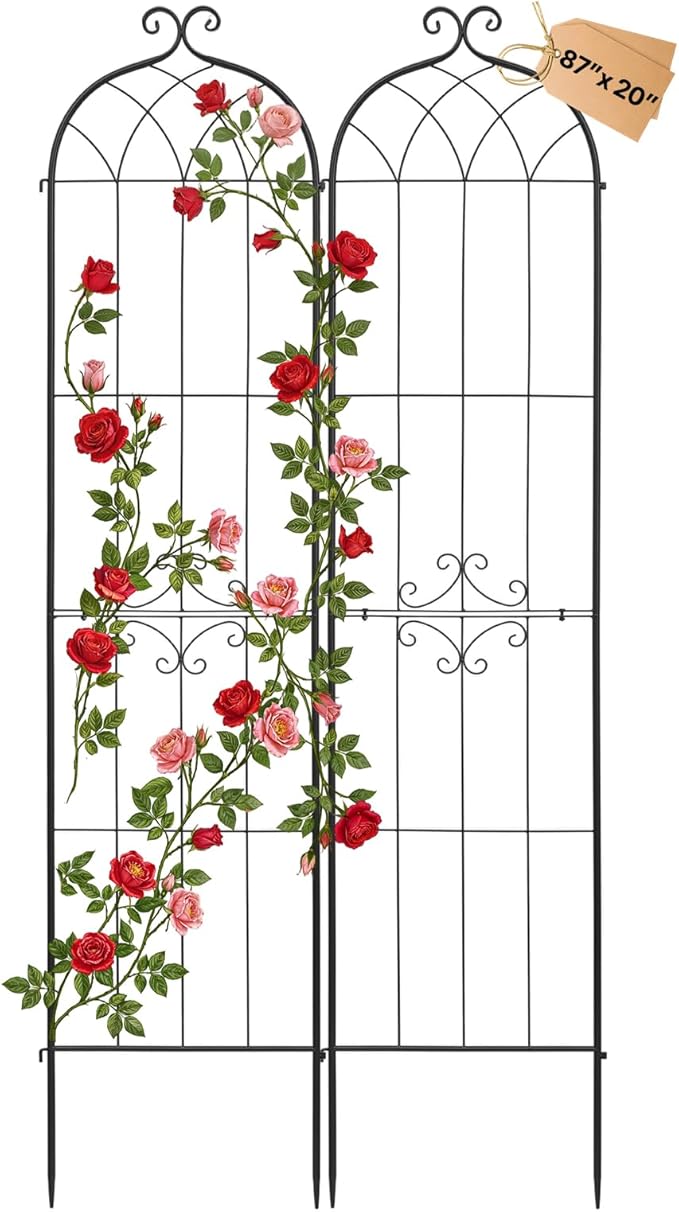 VEVOR Garden Trellis, 87 x 20 inch Rose Trellis, 2 Packs Garden Flower Rose Trellises with Powder-Coated Finish & Convenient Locking Design, Plant Support Trellises for Flowers, Vegetables, Roses