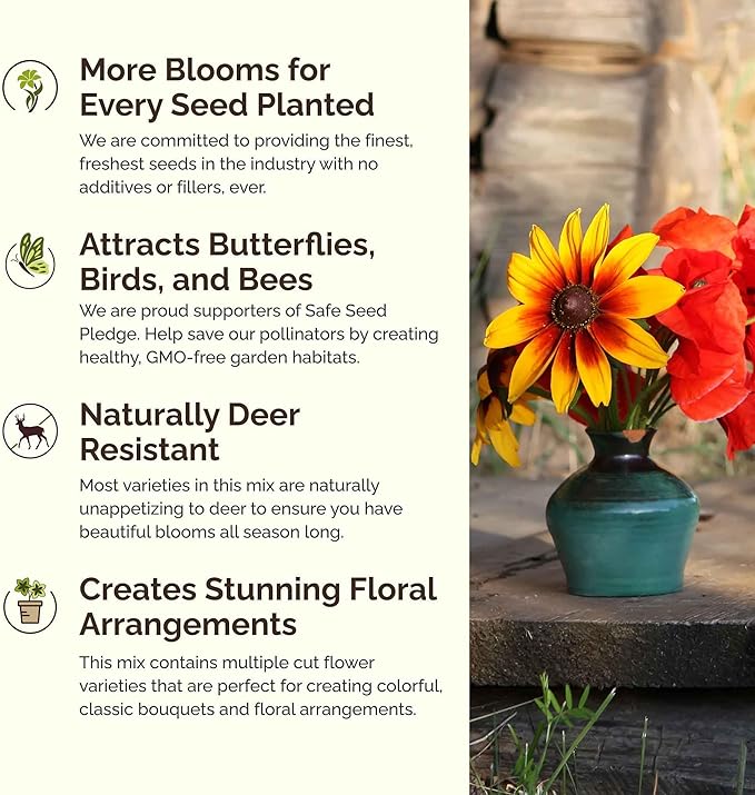 Eden Brothers Georgia Wildflower Mixed Seeds for Planting, 1 lb, 480,000+ Seeds with Cornflower, Cosmos, African Daisy | Attracts Pollinators, Plant in Spring or Fall, Zones 3, 4, 5, 6, 7, 8, 9, 10
