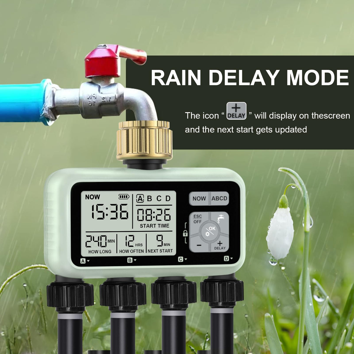 Watering Timer 4 Zone with with Brass Inlet (4 Outlets with Brass Inlet)