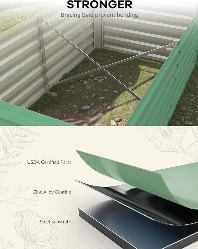 CABIHOME 2 Pcs 6x3x2 Ft Galvanized Raised Garden Bed, Deep Root Planter Box for Vegetables, Flowers, Herbs- Large Metal Raised Garden Bed Kit for Outdoor Use, Green