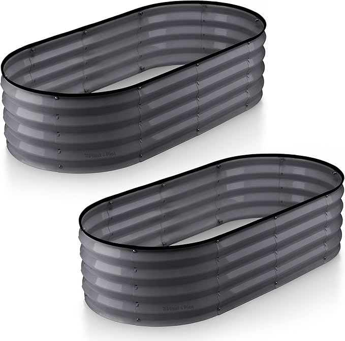 Plant & Plot Galvanized Raised Garden Beds Outdoor // 4×2×1 ft (2-Pack) Planter Raised Beds for Gardening, Vegetables, Flowers // Large Metal Garden Box (Gray) // Patented Tool-Free Design