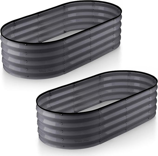 Plant & Plot Galvanized Raised Garden Beds Outdoor // 4×2×1 ft (2-Pack) Planter Raised Beds for Gardening, Vegetables, Flowers // Large Metal Garden Box (Gray) // Patented Tool-Free Design