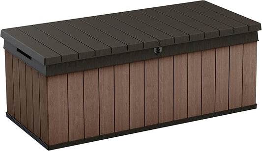 Keter Darwin 100 Gallon Resin Large Deck Box - Organization and Storage for Patio Furniture, Outdoor Cushions, Garden Tools and Pool Gear