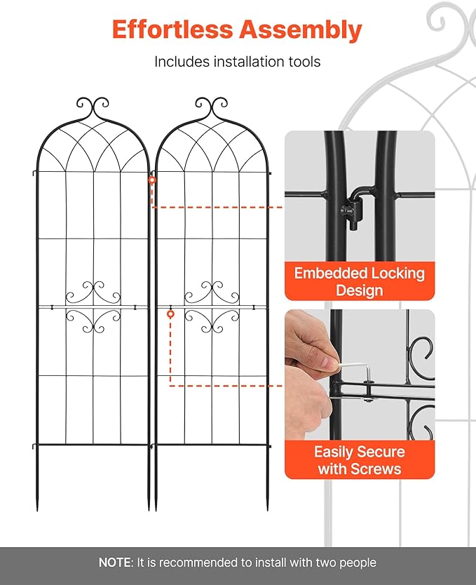 VEVOR Garden Trellis, 71 x 20 inch Rose Trellis, 8 Packs Garden Flower Rose Trellises with Powder-Coated Finish & Convenient Locking Design, Plant Support Trellises for Flowers, Vegetables, Roses