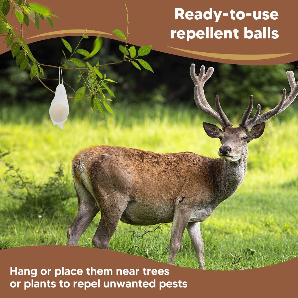Deer Repellent, Rabbit Repellent Outdoor, Deer Deterrent for Plants, Keep Rabbits Out of Backyard, Deer and Rabbit Repellant, Deer Repellant Balls for Flowers Shrubs & Trees-10 Packs