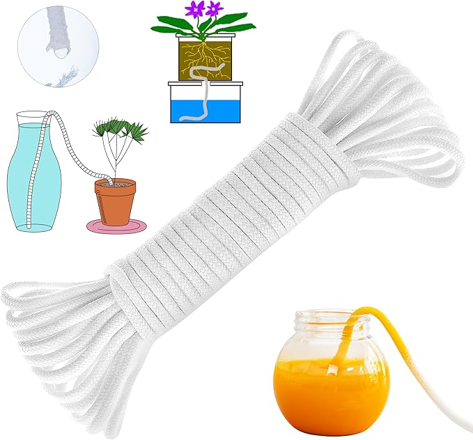 ORIMERC 100ft 1/6" Plants Self Watering Rope Hydroponic Capillary Wick, Automatic Waterer for Indoor Outdoor Potted Flower Planter, Keep Tomato Orchid Seedling Moisture, Passive Bottom Watering System