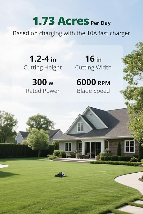 One Robotic Lawn Mower for Large Yards up to 1.73 Acres, Handles 45° (100%) Slopes, RTK-VSLAM Navigation, AI Obstacle Avoidance, No Perimeter Wire, Multi-Zone Mapping, Cut Height 1.2 to 4"