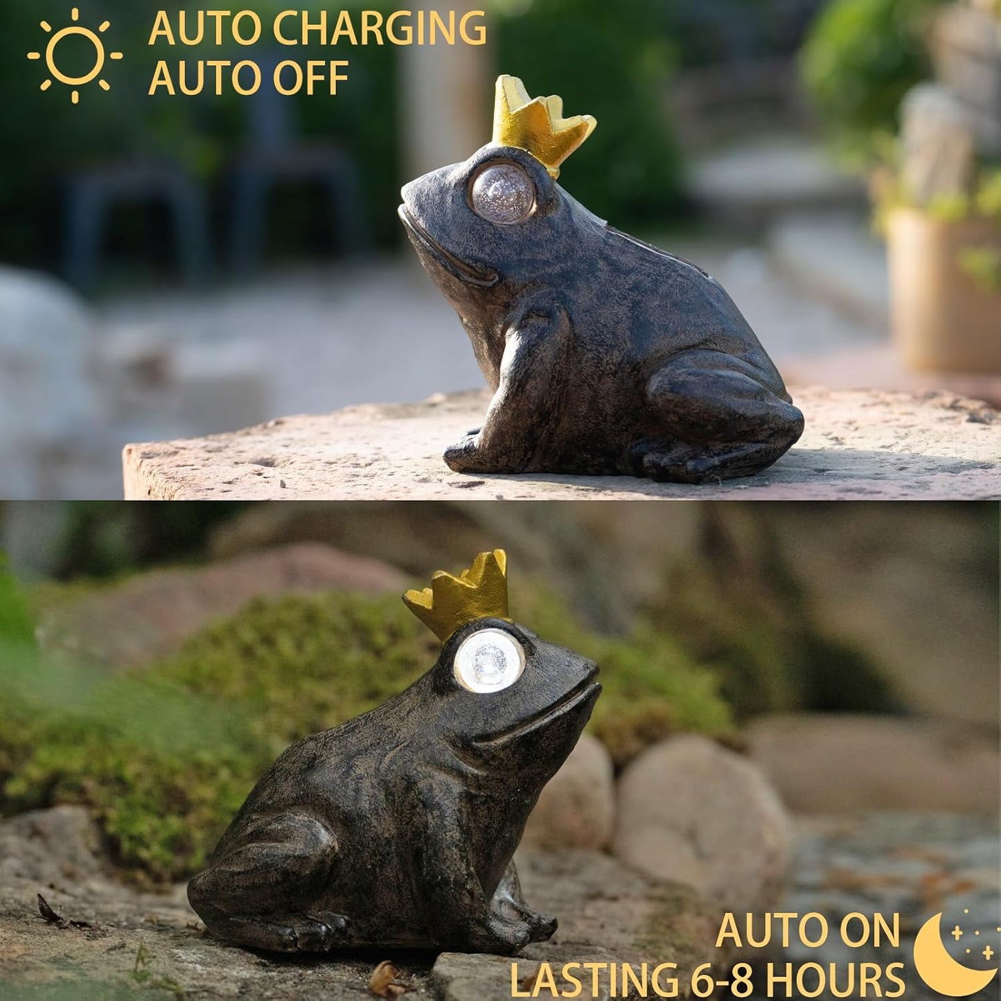Garden Decor Statue Frog Prince,Solar Statue Decor Frog Prince,Resin Frogs Figurine with Solar Light for Patio,Balcony,Yard,Lawn Ornament,Perfect Garden Gift