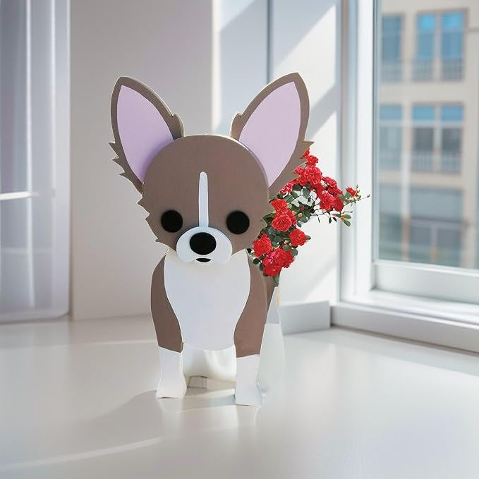 Small Chihua Doll Dog Planter Plant Pots, Animal Shaped Planter Pot, Premium Garden Succulent Plant Pots Cute Dog Design, Storage Container Planters for Indoor Plants 9.8 x 6.3 inch