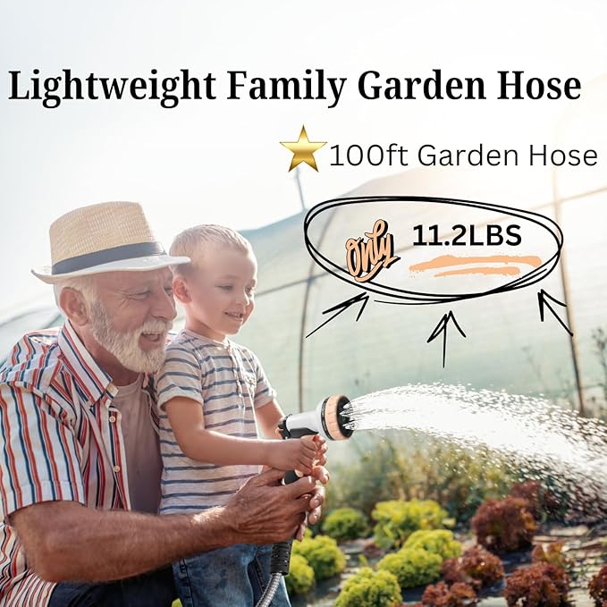 Garden Hose 100 FT, Metal Stainless Steel Water Hose with 10 Function Nozzles, No Kinks, Flexible Hose, Lightweight, Puncture Proof, Heavy Duty Hose for Yard and Outdoor