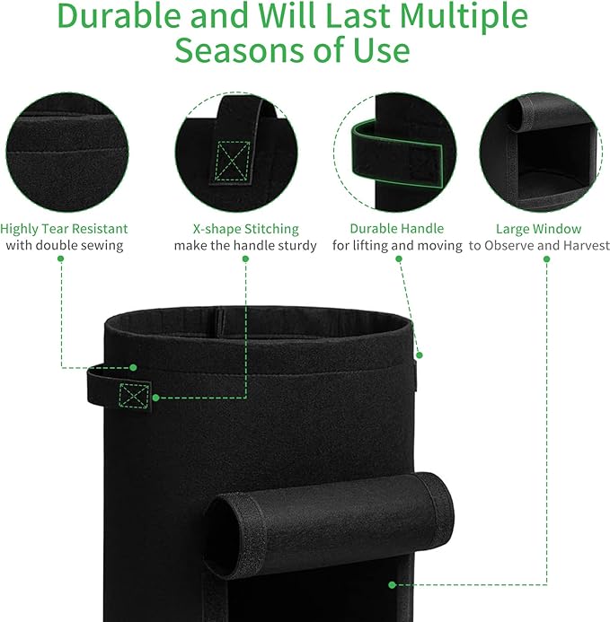 JJGoo 2 Pack Potato Grow Bags 10 Gallon with Flap, Heavy Duty Fabric Grow Bags with Handle and Harvest Window, Non-Woven Planter Pot Plant Garden Bags to Grow Vegetables Potato Tomato, Black