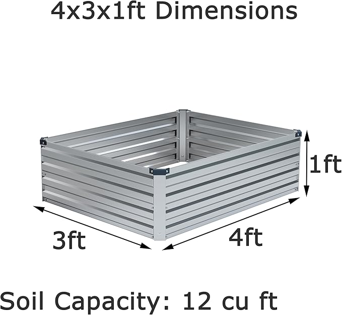 4x3x1ft(2 Pack) Galvanized Raised Garden Bed,Outdoor Planter Box Metal Patio Kit Planting Bed for Vegetables Flowers Herb,Silver