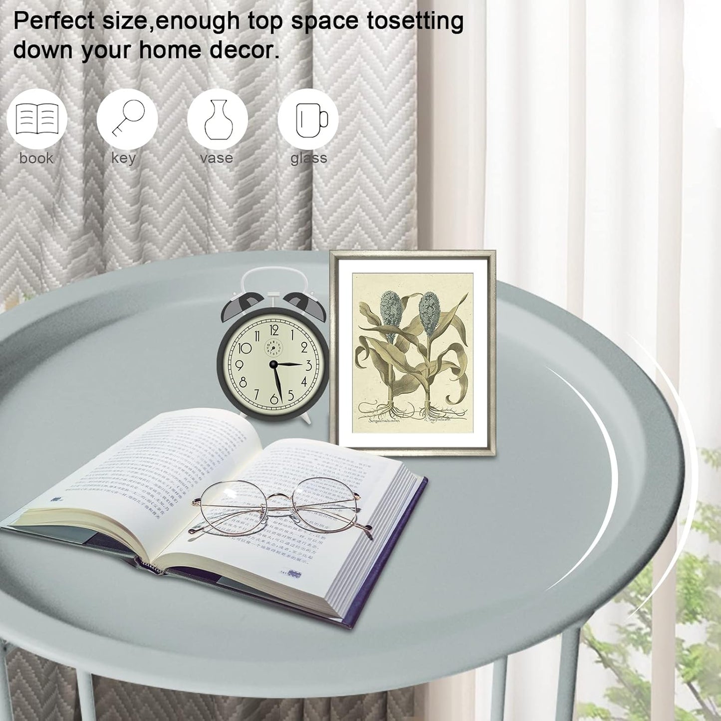 Garden 4 you End Table Outdoor Side Table, Small Patio Table Metal Side Table, Round Folding Side Table, for Outdoor and Living Room,Blue