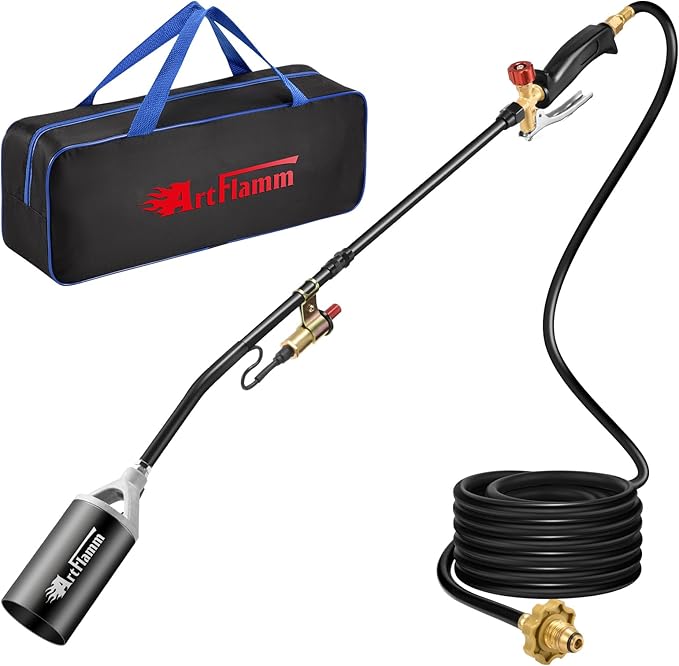Portable Propane Torch Weed Burner Kit with Storage Bag, High Output BTUs Weed Torch with 10 FT Hose, Self Igniter Weed Flame Torch for Campfires,Roofing,Melting Snow and Ice,Road Marking