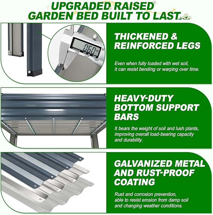 Galvanized Raised Garden Bed with Legs 2 Pack, 48x24x32in Elevated Raised Garden Bed Outdoor with Drainage Holes, Planter Boxes for Gardening Vegetable Flower Fruit in Backyard, Patio, Balcony (Grey)