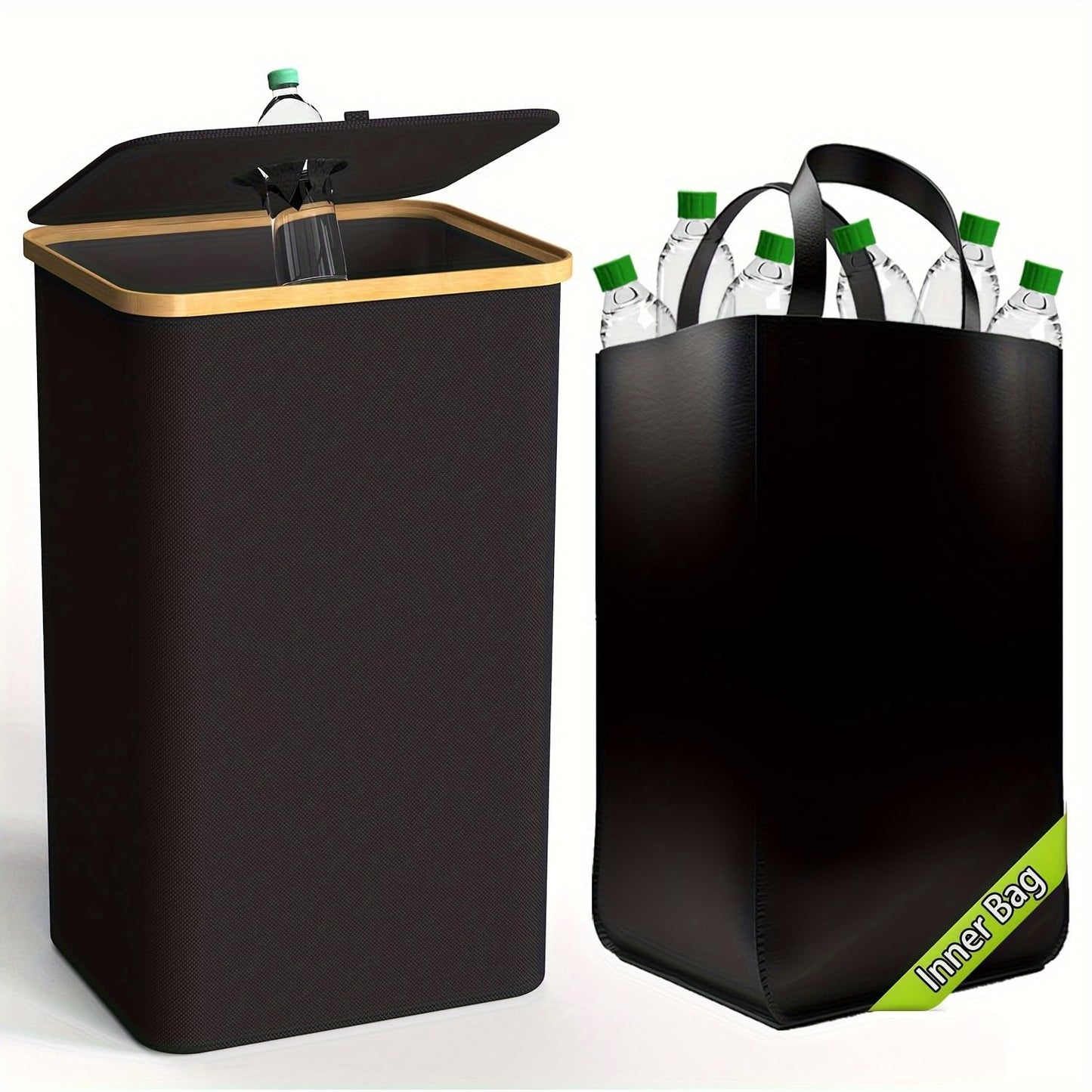 Garbage Bin Kitchen,Kitchen Trash Can with Lid, Detachable and Reusable Inner Bag,Large 26-Gallon 100-Liter Capacity, Suitable for Bottles, Cans, and Glass，Black