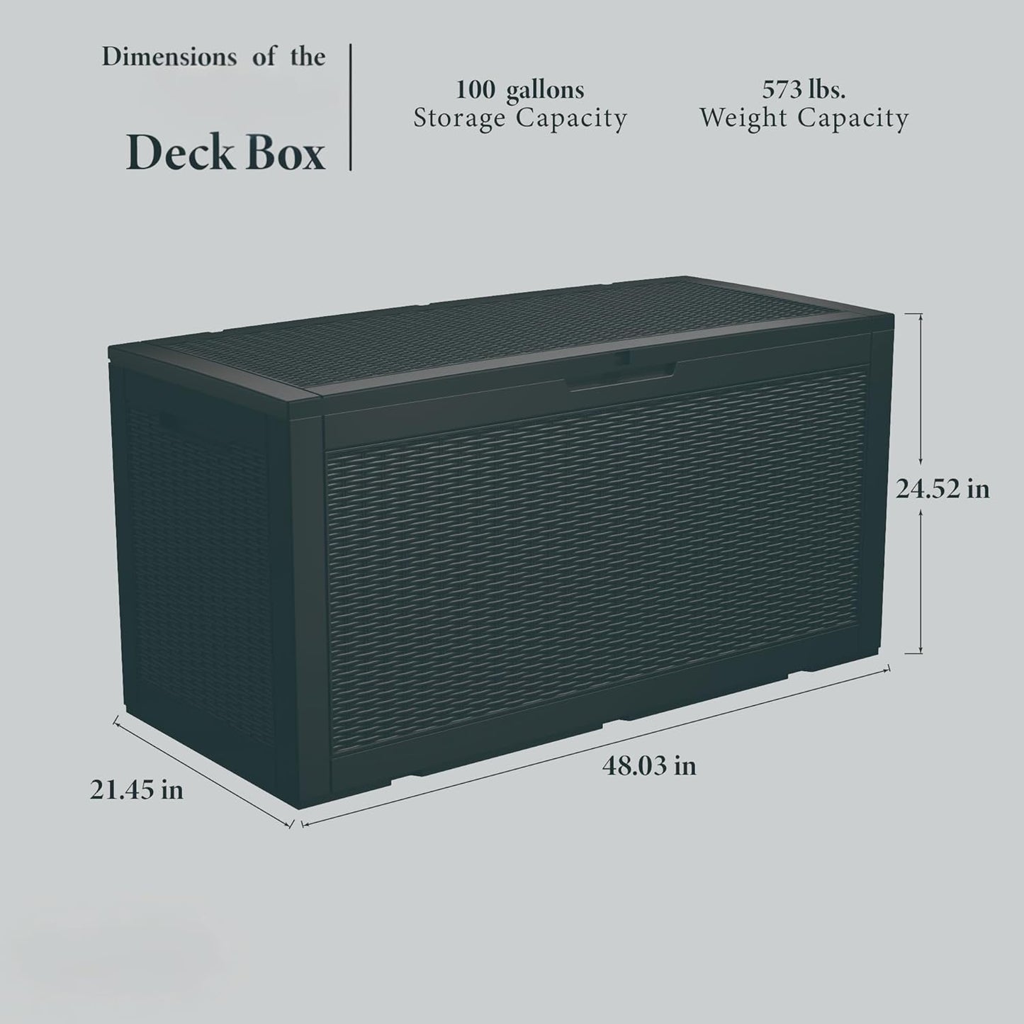 100 Gallon Deck Box, Resin Outdoor Indoor Waterproof Storage Box, Lockable Storage Box With Handle for Patio Furniture - Garden Tools - Swimming Pool Tools UV-Resistant, Black