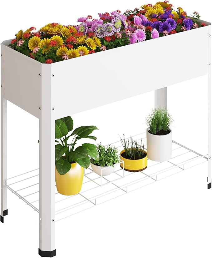 Raised Garden Bed with Detachable Legs Elevated Metal Planter Box for Growing Fresh Herbs Vegetables Flowers Succulents&Other Plants for Outdoor Backyard Patio Deck Balcony White L