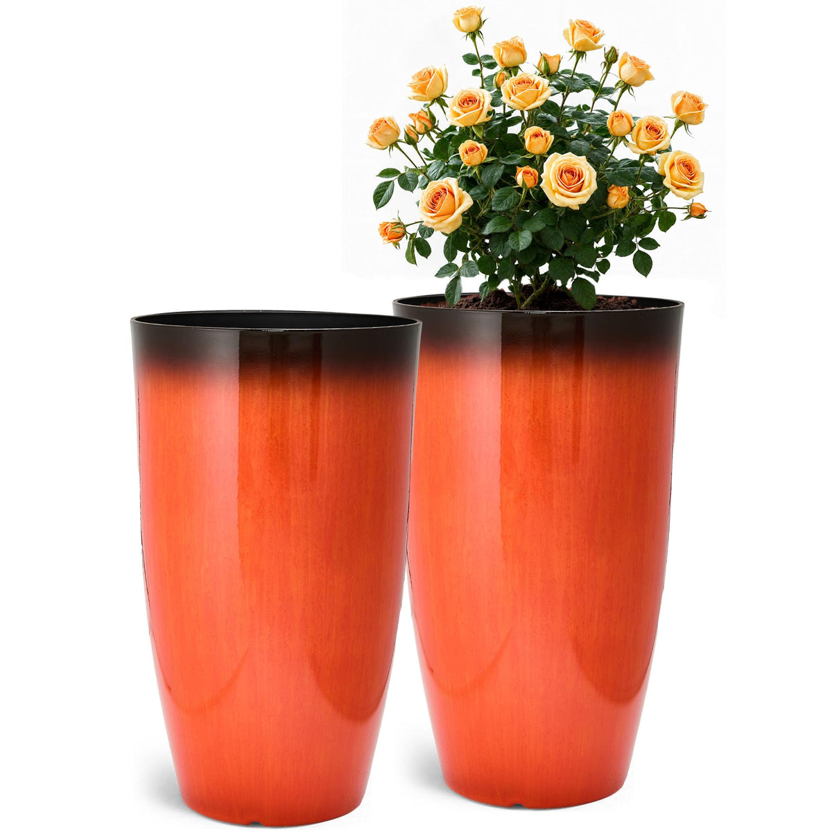 Autodaya 24" Faux Ceramic Large Planters for Outdoor Plants (24"-gradient Orange & Black)