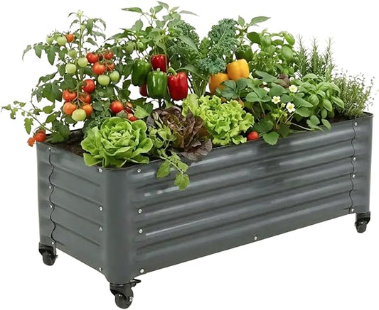Vego garden Classic Rolling Garden Bed – 1.75' Mobile Metal Raised Garden Bed for Patio, Deck, Balcony – Deep Planting Space, Durable & Easy to Move (Modern Gray, 1.75'X4')